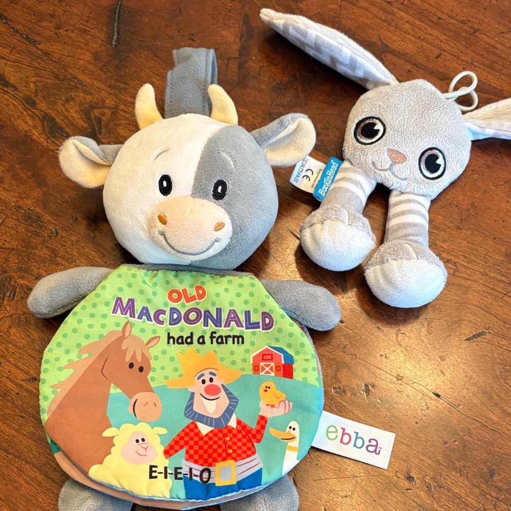 Ebba Story Pals Old Macdonald Cow Soft Books Plush Animal & Rabbit